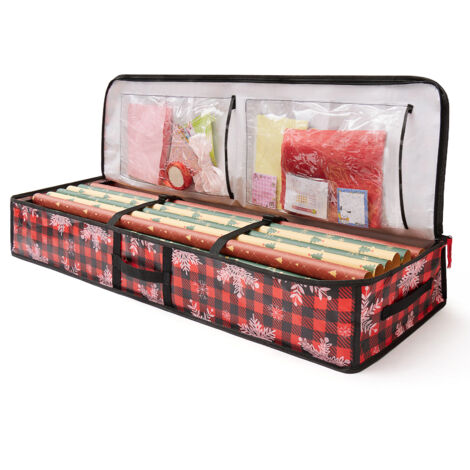 Bolsa para guardar papel de regalo, dimensiones 105 x 35 x 16 cm, impermeable, fabricada en PE, con separadores, bolsa para guardar adornos navideños.