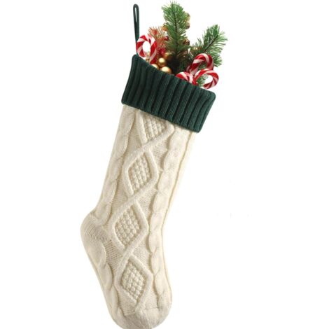 Calcetín navideño de 45 cm (18 pulgadas), calcetín navideño grande de punto con lazos, decoración navideña para el hogar, blanco.