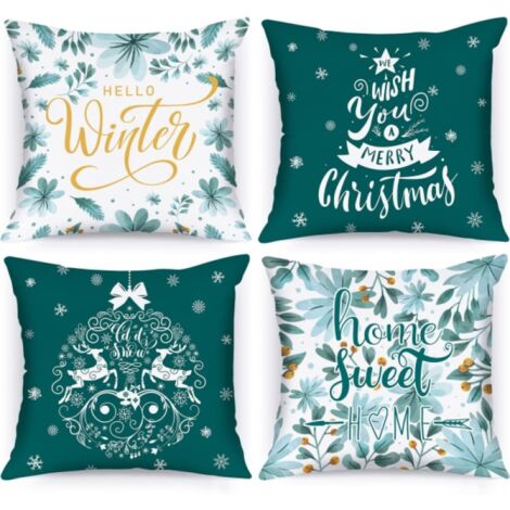Juego de fundas de almohada navideñas de 45 x 45 cm (azul), Feliz Navidad, Decoración para sofá