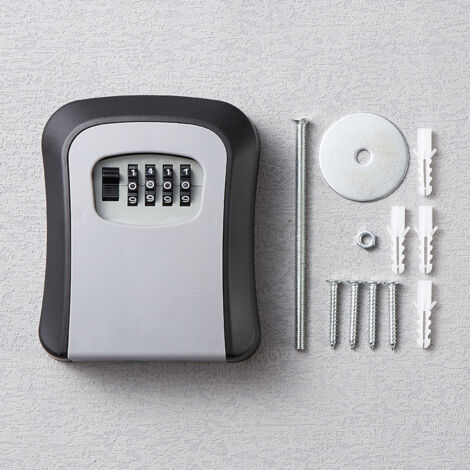 Caja fuerte de seguridad gris con cerradura de combinación de 4 dígitos, gran capacidad, impermeable y resistente a la corrosión, para montaje en pared, apta para uso en exteriores.