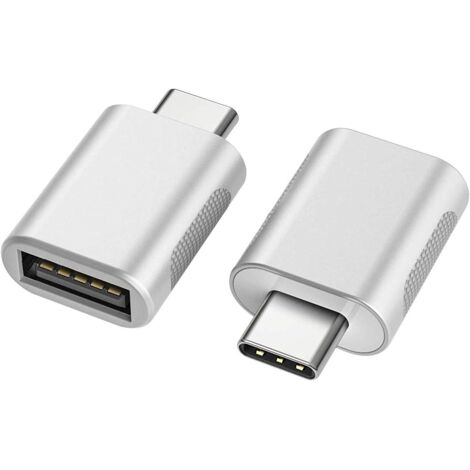 Adaptador USB-C a USB (paquete de 2), adaptador USB-C a USB 3.0, adaptador USB tipo C a USB (plateado)