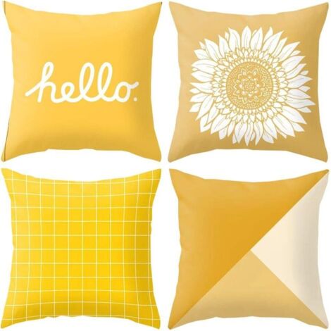 Funda de cojín de 45x45 cm, tejido de mezcla de lino y algodón, estampado geométrico amarillo, funda de almohada cuadrada decorativa para sofá, adecuada para dormitorio, sala de estar y oficina.