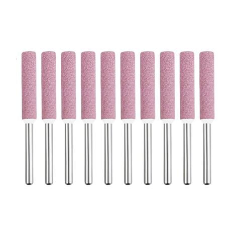 Un juego de 10 afiladores de cadena de motosierra de diamante, de 5,5 mm de diámetro, con muelas abrasivas rosas.