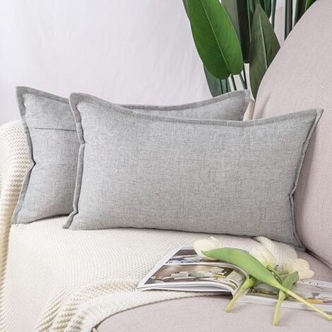 Fundas de cojín decorativas de lino suave (juego de 2), gris claro, 30 x 50 cm, ideales para dormitorios y sofás de lujo.