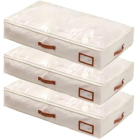 Cajas de almacenamiento para debajo de la cama, juego de 3, con ventanas transparentes y asas reforzadas, perfectas para guardar mantas y ropa de cama.