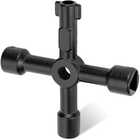 Llave direccional para grifo, llave cruzada universal multifuncional, para fontaneros, electricistas y válvulas, color negro, 1 unidad.