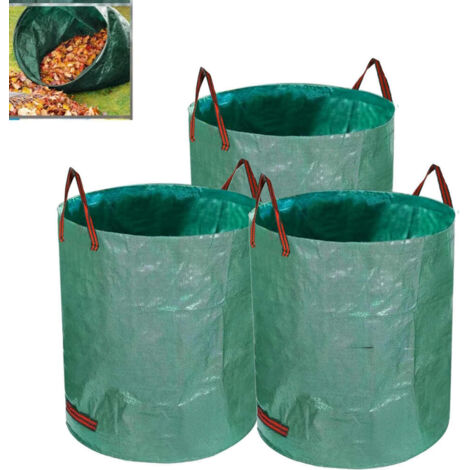 Bolsas para residuos de jardín, 3 bolsas con asas reforzadas, fáciles de transportar para hojas secas y desechos de jardín, 60 litros.