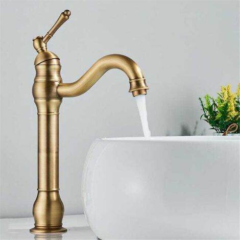 Grifo de lavabo, grifo mezclador de agua fría y caliente, mezclador de lavabo, grifo de lavabo, grifo de lavabo giratorio de latón antiguo, G 3/8