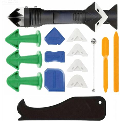 Este kit de 15 piezas para el rejuntado de azulejos es ideal para rellenar juntas en cocinas, baños, puertas y ventanas.