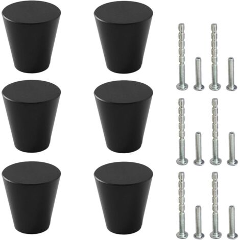 Tiradores de cajón negros mate, juego de 6, modernos tiradores redondos macizos para muebles de cocina, cajones, armarios, cómodas, roperos, 20 x 23 mm