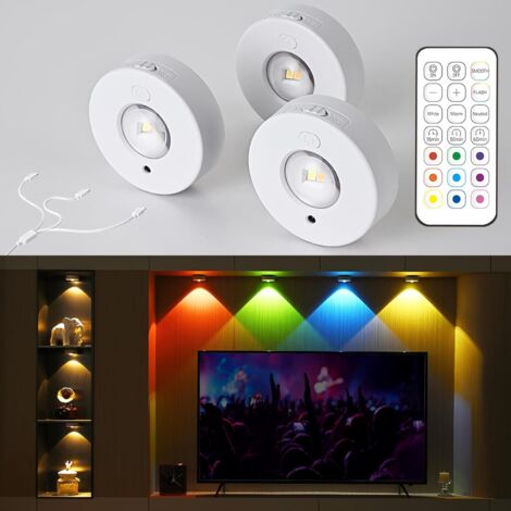Iluminación inalámbrica para debajo de los armarios, recargable, con mando a distancia, 3 temperaturas de color, 12 luces nocturnas LED RGB, instalación magnética, juego de 3 unidades.