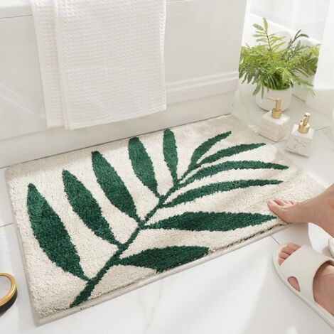 Alfombrilla de baño con estampado botánico, fabricada con fibras ultrasuaves y absorbentes, antideslizante y lavable a máquina, para bañera, lavabo o dormitorio.
