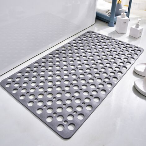 Alfombrilla de ducha antideslizante y antibacteriana de TPE, 75 x 43 cm, apta para ducha o bañera, con ojales redondos, color gris.
