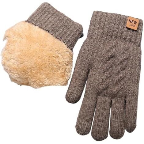 Guantes de invierno compatibles con pantallas táctiles, guantes cálidos de lana tejida, color caqui, 1 par.