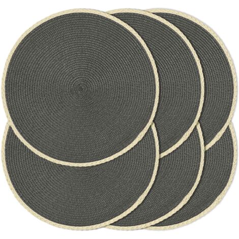 Juego de manteles individuales sencillos tejidos, 6 piezas, redondos, decorativos y antideslizantes, gris oscuro, 38 cm de diámetro.