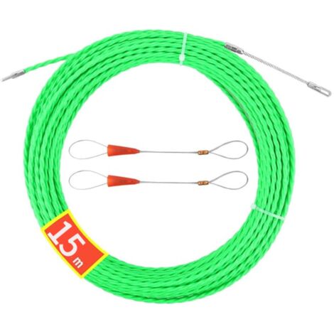 (Verde) Aguja de electricista de 15 m, extractor de cables eléctricos de 4 mm, extractor de cables con 2 cabezales guía flexibles, aguja extractora de cables, enhebrador de cables eléctricos