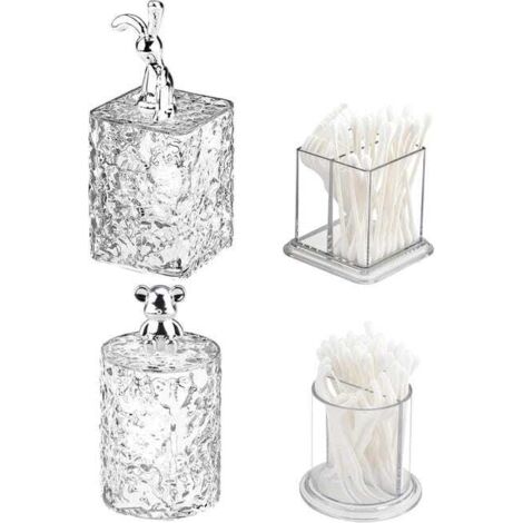 Caja para 2 hisopos de algodón, dispensador de hisopos de algodón de acrílico transparente, caja de almacenamiento para baño o dormitorio, para guardar hisopos de algodón.