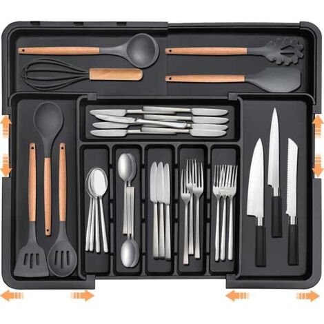 Organizador de cajones de cocina extensible: bandeja para cubiertos ajustable, organizador de cubiertos para guardar cucharas y tenedores.