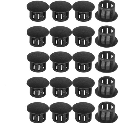 Tapones de plástico para tubos y postes de valla, de clip, de encaje a presión - 14 mm, negros, paquete de 20 unidades.