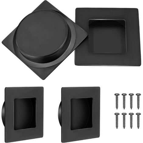 Tiradores de puerta empotrados, de forma cuadrada, de acero inoxidable 304 cepillado (juego de 4, 40 mm de diámetro, con tornillos)