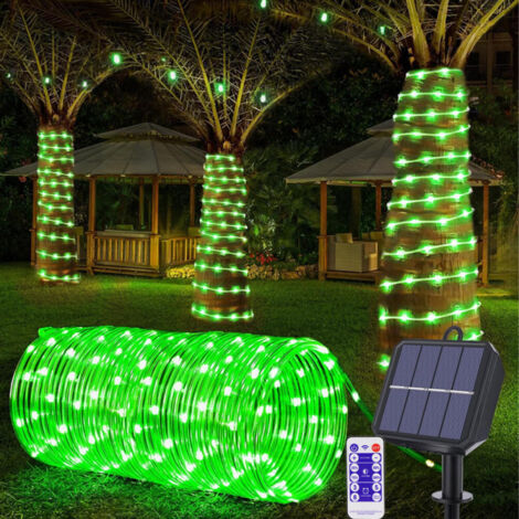 Guirnalda de luces solares de 7 metros, 100 LED, 8 modos de iluminación, ideal para jardines, piscinas y decoración navideña - Verde