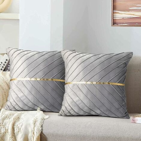 Cojines de terciopelo gris, 45 x 45 cm, funda decorativa para sofá, cojines suaves aptos para salón, dormitorio, oficina, coche, sillón, jardín, juego de 2 piezas.