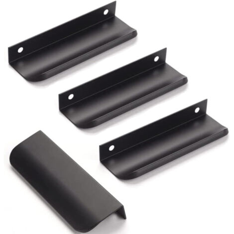 Juego de 4 tiradores ocultos para puertas de armarios de cocina, en color negro mate, con una distancia entre centros de 96 mm y una longitud total de 120 mm.