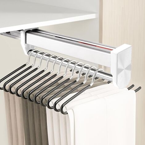Barra telescópica de acero inoxidable de 492 mm para colgar ropa: barra ajustable para armario para colgar pantalones y otras prendas (blanca).