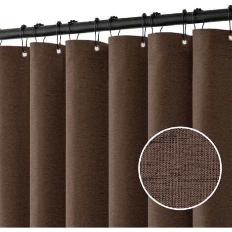 Cortina de ducha de lino con anillas metálicas, impermeable y resistente al moho, apta para baños, 180 x 200 cm (marrón).