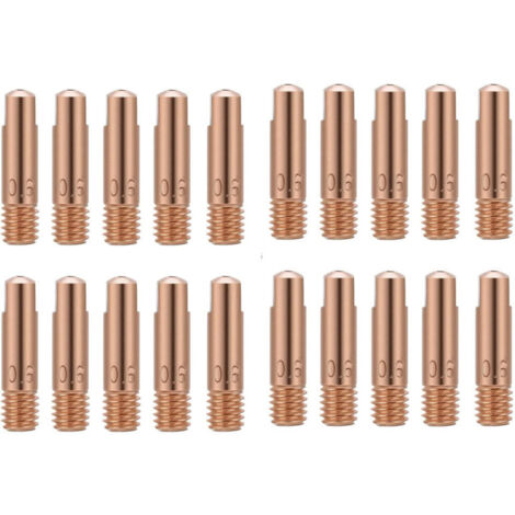 Puntas de contacto de soldadura de cobre 15AK, M6 x 24 mm, para antorchas de soldadura MIG/MAG 15AK. Accesorios y piezas de desgaste (0,6 mm). Paquete de 20 unidades.
