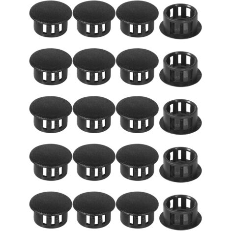 Tapones de plástico para tubos y postes de valla, de clip, de encaje a presión - 18 mm, negros, paquete de 20 unidades.