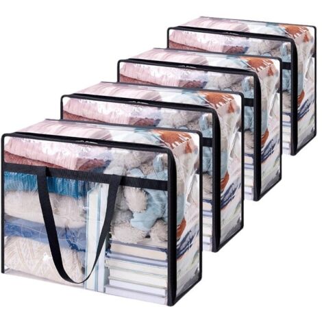 Juego de 4 bolsas de almacenamiento transparentes de 40 litros, bolsas de PVC para guardar ropa, fundas nórdicas plegables con asas, cajas de almacenamiento para mudanzas.