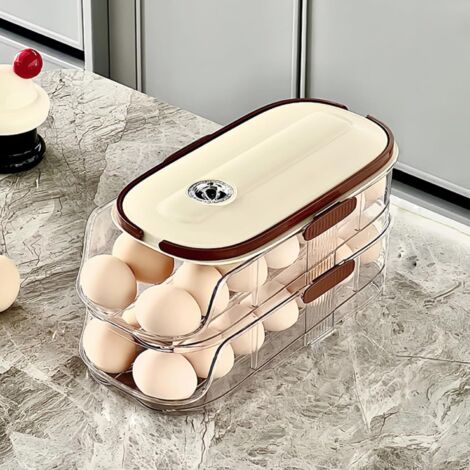 Soporte para huevos de refrigerador: dispensador automático de huevos con ruedas, estante de almacenamiento de huevos de doble capa.