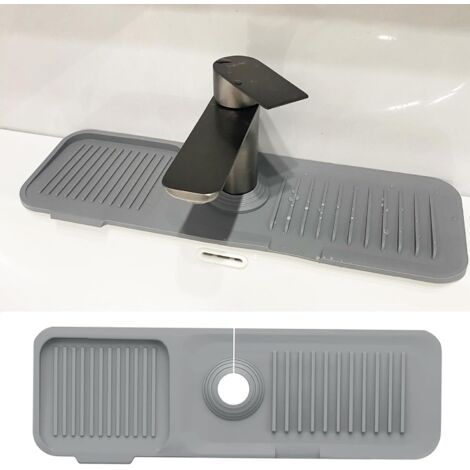 Protector antisalpicaduras para fregadero, alfombrilla de silicona para grifo, alfombrilla absorbente para grifo, soporte para esponja (gris oscuro)