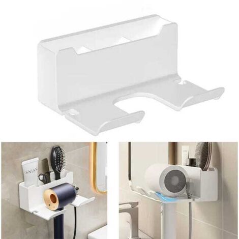 Soporte para secador de pelo, organizador de baño, organizador de herramientas de peinado para secador de pelo de montaje en pared, blanco, 16,5 x 12,5 x 7 cm