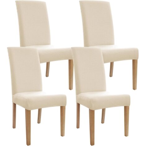 Fundas para sillas de comedor, juego de 4, protectoras, color beige, de tejido jacquard, ideales para banquetes, bodas, cocinas, hoteles y fiestas.