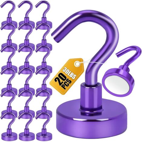 Ganchos magnéticos para refrigerador, potentes imanes de suelo con ganchos, soportes magnéticos (paquete de 20 - morado)