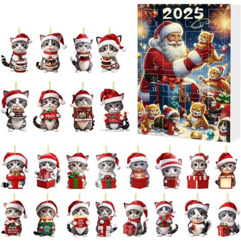 Calendario de Navidad para gatos, caja misteriosa de Navidad, adorno de gatito acrílico 2D, modelo B
