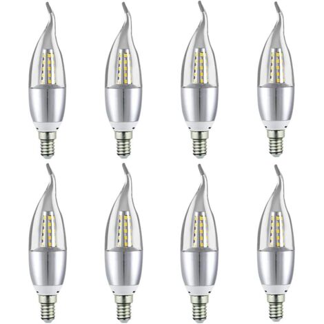 Paquete de 8 bombillas LED E14 de 7W de bajo consumo, para lámparas tipo vela, focos, lámparas de araña, hoteles y decoración de interiores, luz blanca cálida.