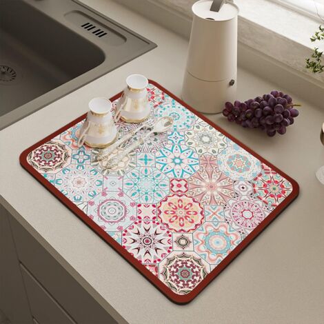 Alfombrilla escurridora para cubiertos, muy absorbente, de secado rápido, apta para baño, cocina y mesa de comedor (40x50 cm, roja).