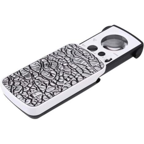 Lupa de joyero, lupa de bolsillo, lupa portátil pequeña, lupa para joyería con aumento de 30x, 60x y 90x con lámparas LED y UV (plateada)