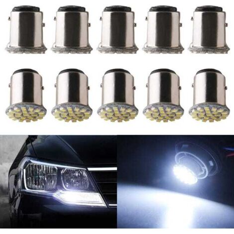 (10 unidades blancas) Bombilla LED para coche, P21/5W BAY15D 1157 22SMD Bombilla LED de intermitente 12V 6000K para luces traseras, luces de marcha atrás, luces de circulación diurna (DRL)