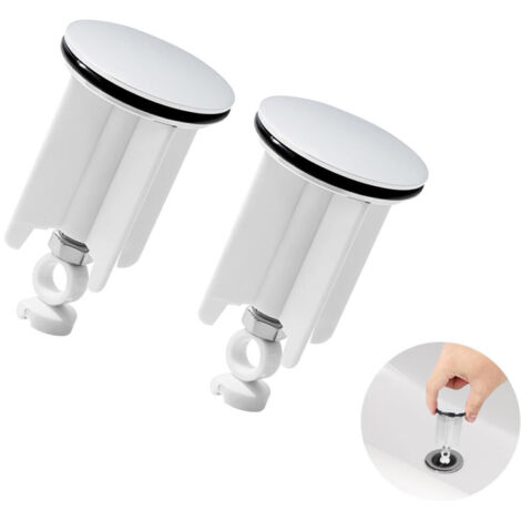 Tapón de desagüe retráctil de rosca, compatible con todos los fregaderos de baño y cocina estándar, color blanco, paquete de 2 unidades.