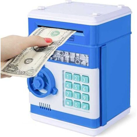 Caja fuerte electrónica para cajeros automáticos con código para niños, color azul.