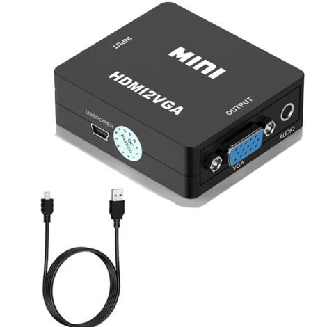 Adaptador HDMI a VGA, 1080p, conversión estable de audio/vídeo Full HD, compatible con HDTV, PC, portátil, ordenador de sobremesa, color negro.