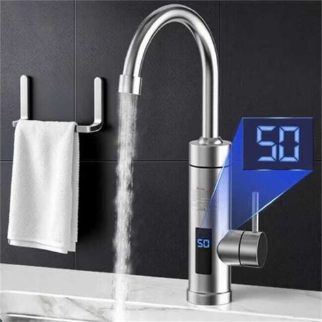 Grifo eléctrico con calefacción, pantalla LED, temperatura regulable, calentamiento ultrarrápido, rotación de 360°, acero inoxidable 304, mayor seguridad.