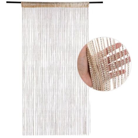 Cortinas de cuerda, borlas, separadores de ambientes con borlas, separadores de ambientes de cinta plateada (color champán)