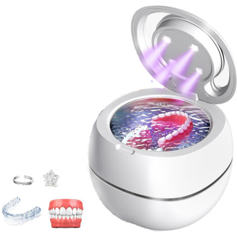 Limpiador ultrasónico, escalador dental UV ultrasónico de 28 W, para prótesis dentales, protectores nocturnos, alineadores y joyería (blanco)