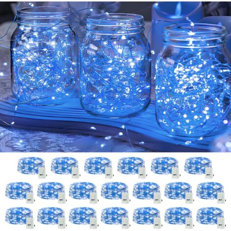 Guirnalda de luces LED azules (20 tiras), 20 LED impermeables, 2 metros de largo, perfectas para decorar tarros de cristal o fiestas navideñas.