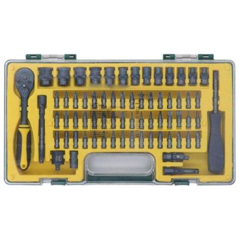 Juego de trinquete de 69 piezas que incluye vasos, puntas de destornillador y una barra de extensión para trabajos mecánicos y proyectos de bricolaje en el hogar.